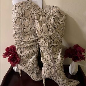 XOXO Beige Snake Print Heeled Boots